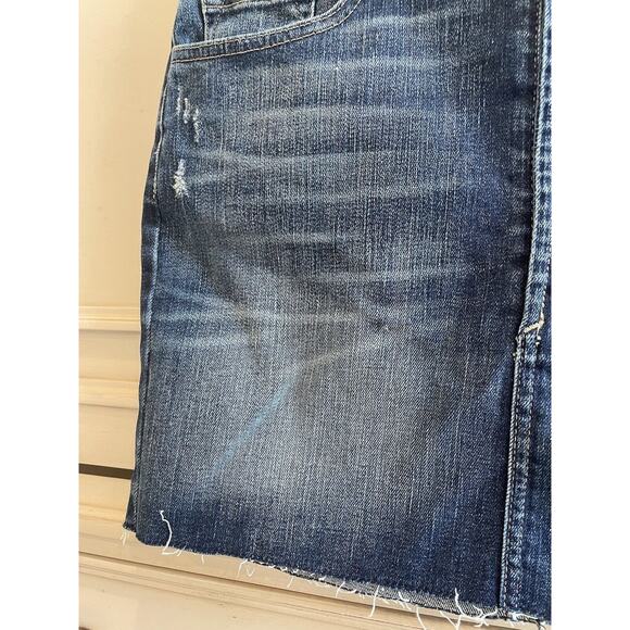 J Brand Rosalie Mini‎ Denim Skirt Raw Hem Rose Gold Button Fly Dark Wash Size 28 - Picture 4 of 6